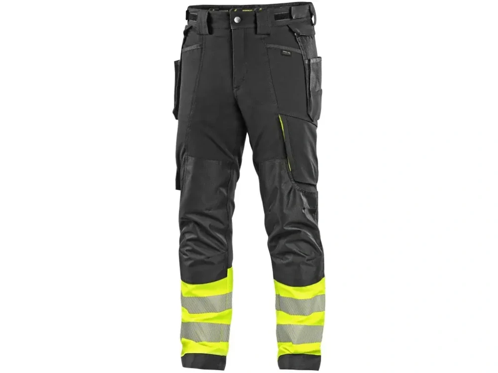 Kalhoty do pasu NAOS pánské, černo-žluté Hi-Vis, reflexní pruhy