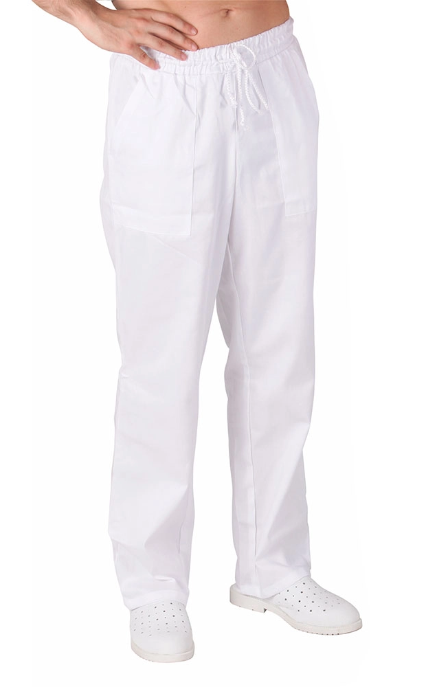 Kalhoty TRADETEX UNI bílé s pruženkou a tkanicí v pase