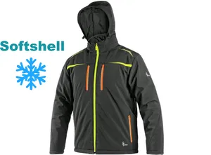 Bunda NORFOLK softshellová, zimní, pánská, černá s HV žluto-oranžovými doplňky 