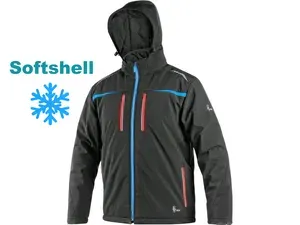 Bunda NORFOLK softshellová, zimní, pánská, černá s HV modro-červenými doplňky 