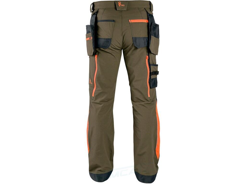 Kalhoty do pasu NAOS, pánské, khaki-olivové, HV oranžové doplňky