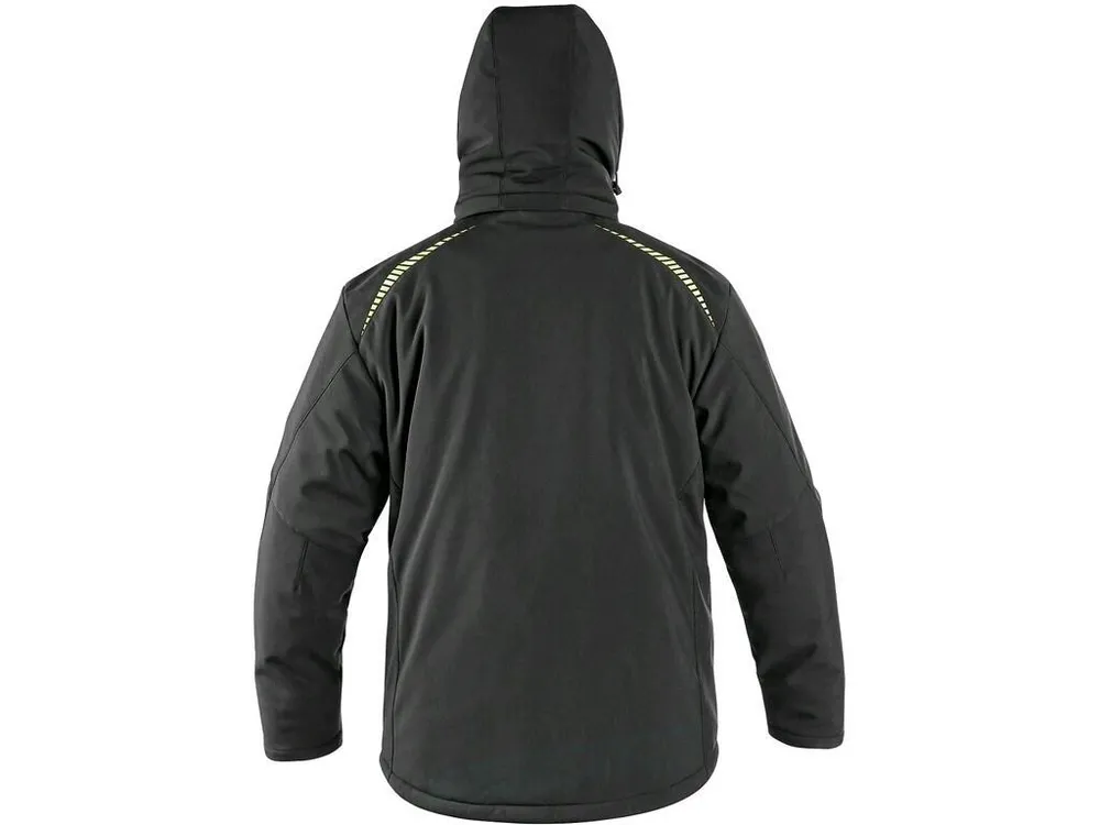 Bunda NORFOLK softshellová, zimní, pánská, černá s HV žluto-oranžovými doplňky 