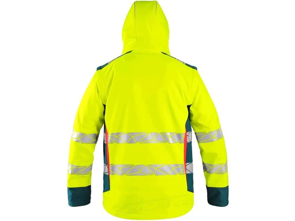 Bunda BEDFORD softshell. výstražná s odepínacími rukávy, pánská, žluto-petrolová