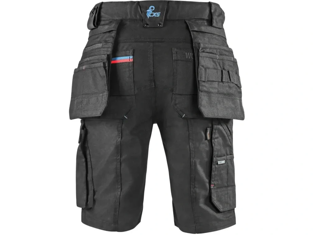 Kraťasy LEONIS. černé s modro/červenými doplňky