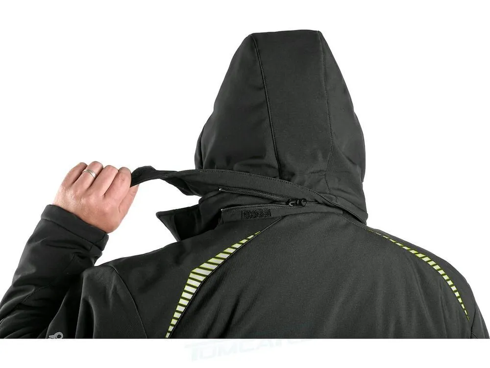 Bunda NORFOLK softshellová, zimní, pánská, černá s HV žluto-oranžovými doplňky 