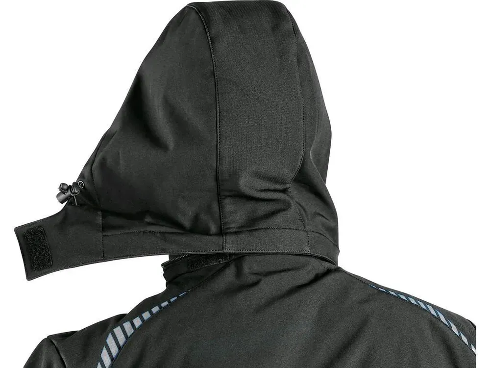 Bunda NORFOLK softshellová, zimní, pánská, černá s HV modro-červenými doplňky 