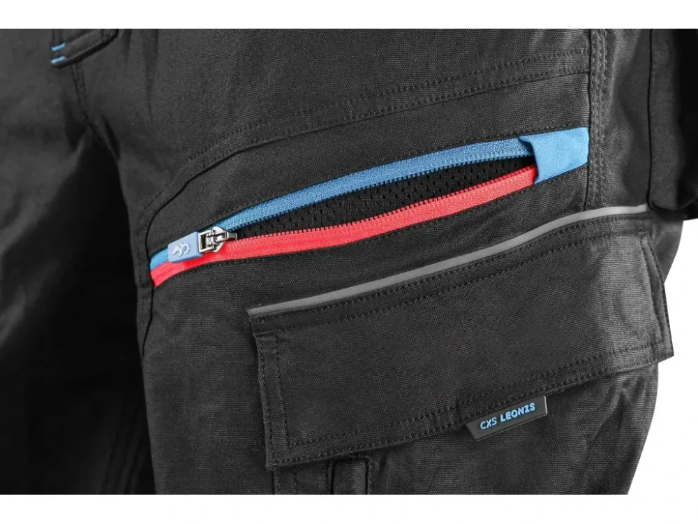 Kraťasy LEONIS. černé s modro/červenými doplňky