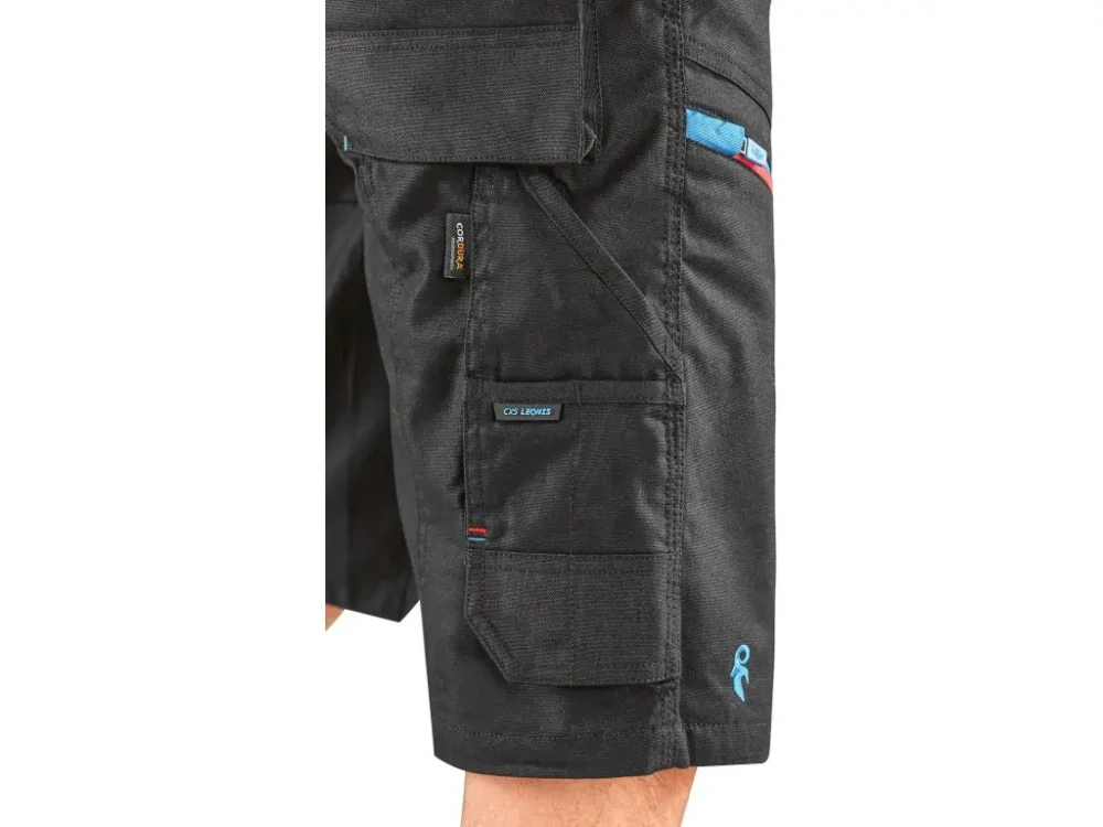 Kraťasy LEONIS. černé s modro/červenými doplňky