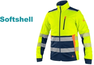 Bunda BENSON výstražná softshell pánská, žluto-modrá