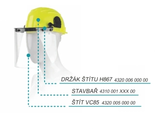 Kombinovaná ochrana hlavy: Přilba STAVBAŘ s polykarbonátovým štítem  