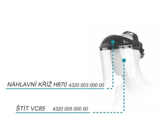 Kombinovaná ochrana hlavy: Náhlavní kříž H870 s polykarbonátovým štítem